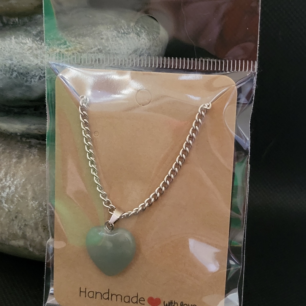 Handmade Silver Necklace with Green Heart Pendant
